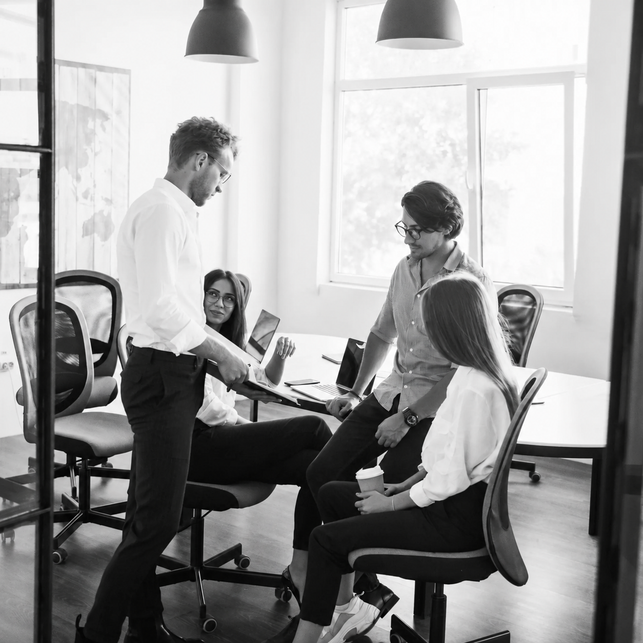 LFA advisors reviewing analysis together in the New York office